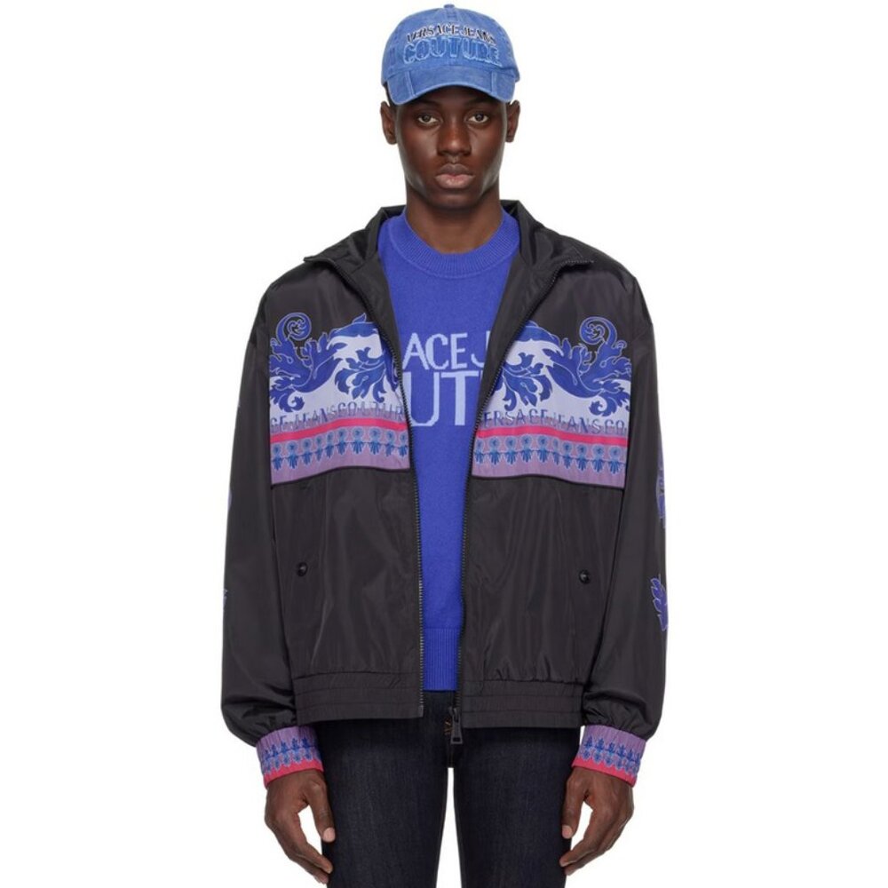 NEW! $525 Versace Jeans Couture Animalier Track Jacket! e 48 US 38 M Black Blue